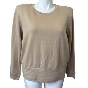 Express Boxy Fleece Tan Sweatshirt Crewneck Pullover Padded Shoulder Size XL